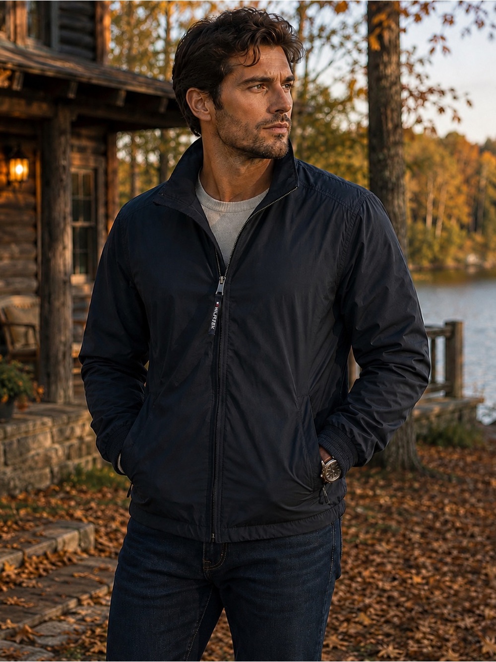 Tommy Hilfiger Golf Windbreaker Jacket Men’s XL Navy Full Zip Lightweight